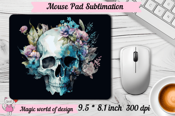 Download Skull with Flowers Mouse Pad Png - Skull Collection