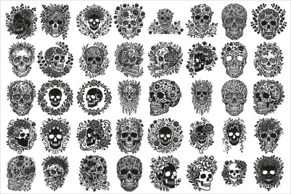 Download Elegant Floral Skull Silhouette Design - Skull Collection